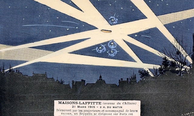 Un Zeppelin découvert par les projecteurs au-dessus de Maisons-Laffitte, 21 mars 1915, 2 h du matin