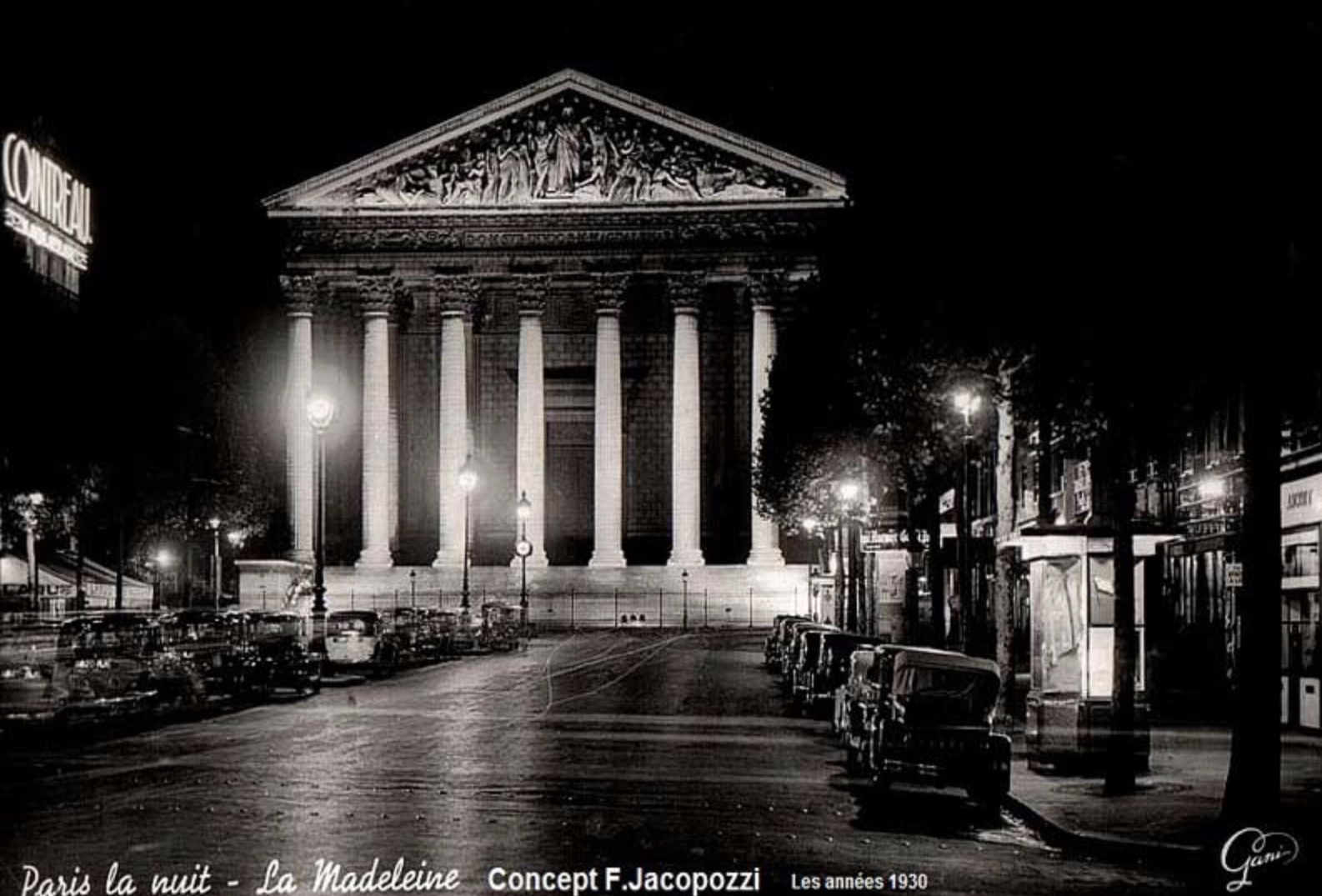 La Madeleine illuminée par Jacopozzi, Paris 1928