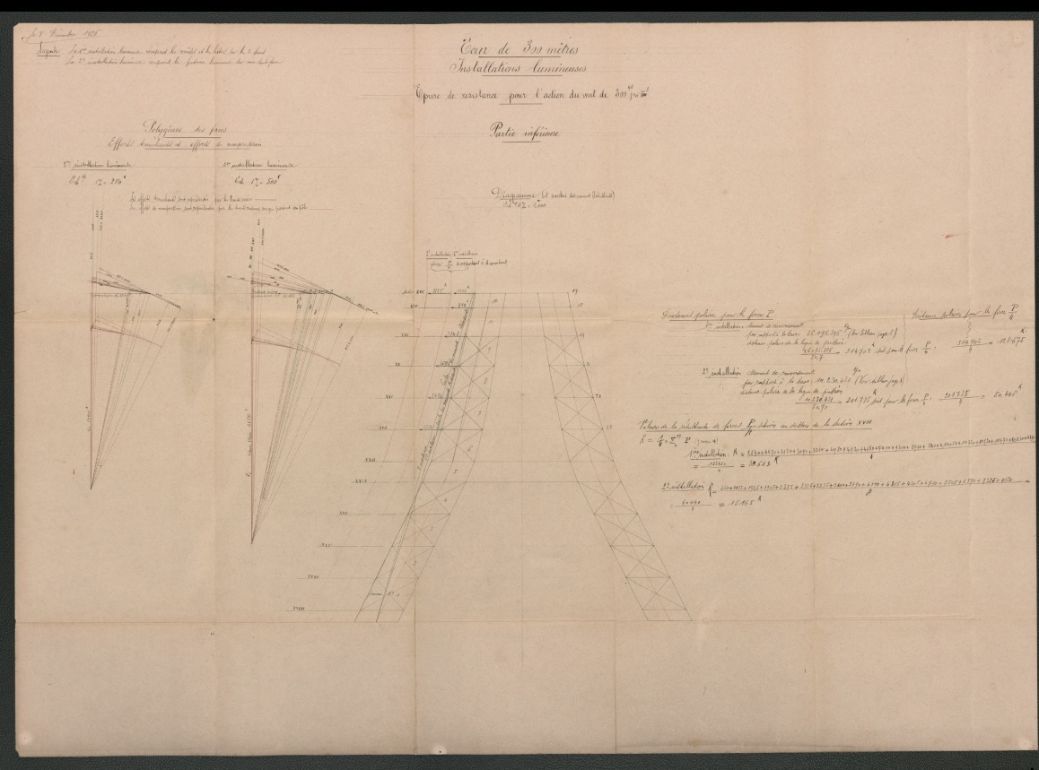 Épure de résistance de la partie inférieure de la Tour Eiffel, calcul de l'action du vent